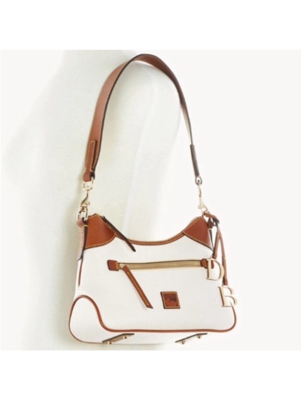 Dooney & Bourke White and Brown Leather Shoulder Bag